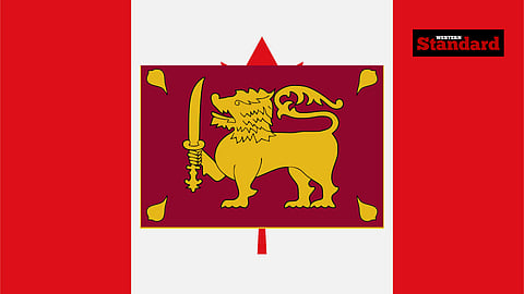 Sri Lankan flag over top of the Canadian Maple Leaf