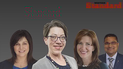 Amanda Chapman centred in front of Adriana LaGrange, Tanya Fir, and Peter Singh.