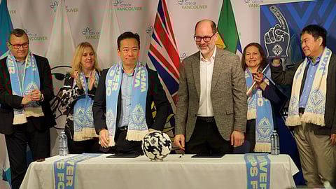 Mayor Ken Sim and Whitecaps CEO Axel Schuster