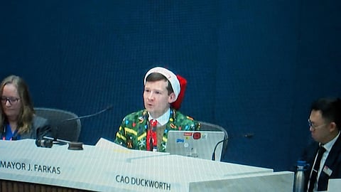Calgary Mayor Jeromy Farkas as a Christmas elf