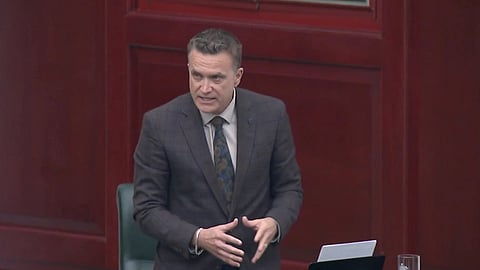 Alberta MLA Peter Guthrie questions Premier Danielle Smith in the Legislature 