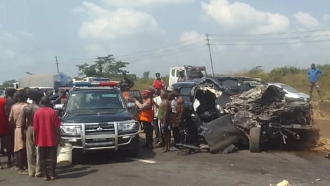 The scene of the deadly Nigerian car crash that involved boxer Anthony Joshua.  