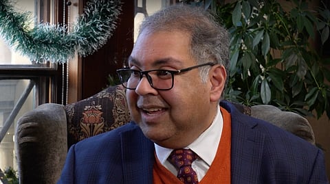 Alberta NDP leader Naheed Nenshi during an interview with the CBC. 