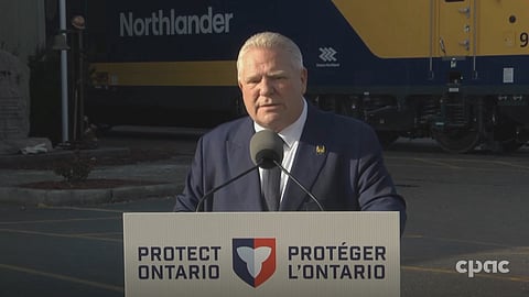 Premier Doug Ford joined provincial ministers, Ontario Northland officials, and municipal leaders at a Via Rail maintenance facility in Etobicoke to highlight progress on the project