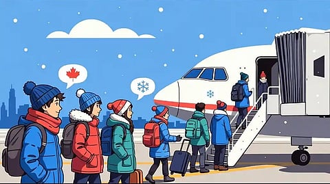 Canadians boarding an airplane