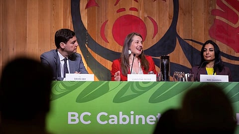 BC Premier David Eby, former indigenous relations minister Christine Boyle, and Attorney General Niki Sharma attend the province’s annual leadership summit with hundreds of First Nations representatives in Vancouver, January 2025.