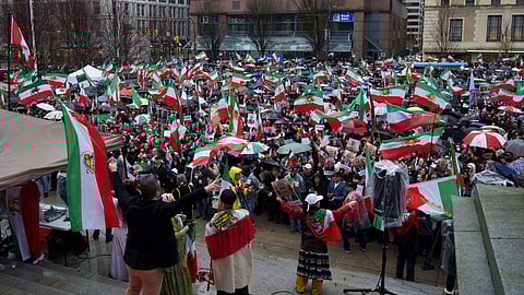 Protestors in front of the Vancouver Art Gallery