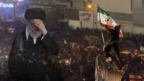 Ayatollah Khamenei and protestors