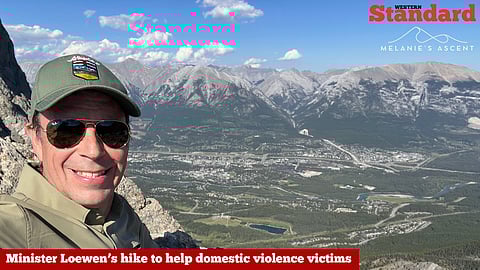 Minister Todd Loewen hiking an Alberta mountain in preparation for Mount Kilimanjaro 