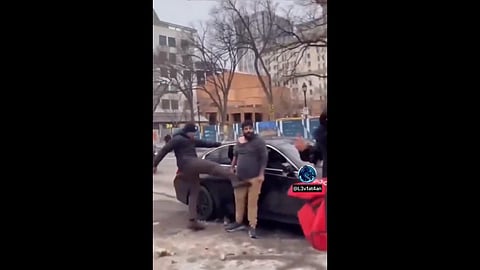 A swift kick to the unmentionables on a pro-regime supporter disrupting the Iranian freedom protest in Calgary
