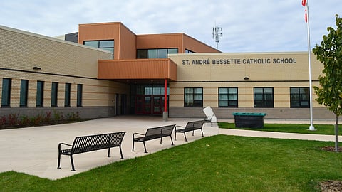A photo outside of St. André Bessette school in Fort Saskatchewan. 