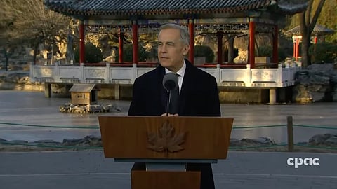 Carney speaks to reporters in Beijing after signing trade agreement with China 