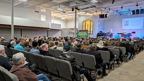 Saskatchewan Prosperity Project President Brad Williams addresses a Prairie Forum Rising audience in Regina Jan 17, 2026