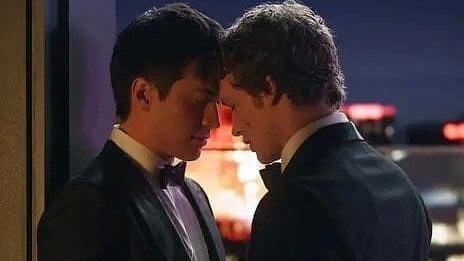 A still photo from Heated Rivalry. 