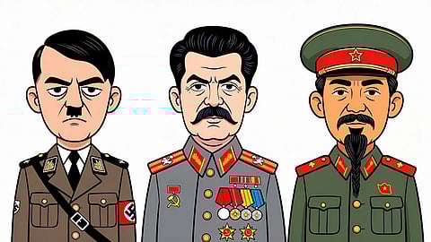 Cartoon of Hitler, Stalin, and Mao