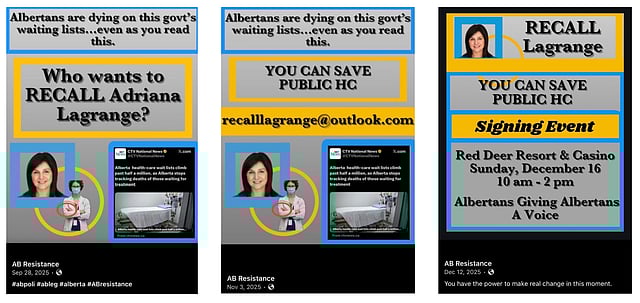 A collection of social media posts targeting Adriana LaGrange, made by AB Resistance. 