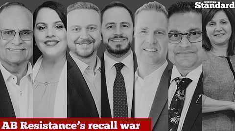 An image featuring AB Resistance's targeted MLAs in their quest to bring down Danielle Smith and the UCP. 