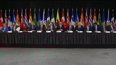 The premiers of Canada along with PM Mark Carney after the first minister's meeting in Ottawa 