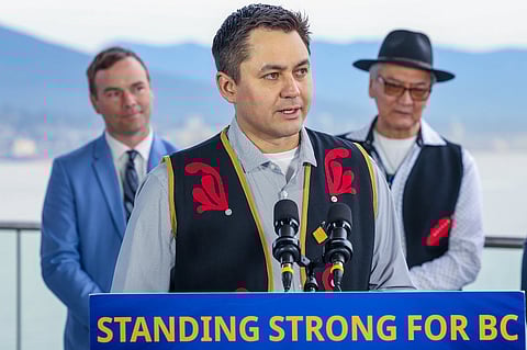 Tahltan Central Government President Kerry Carlick speaks at a ceremony in Vancouver to mark the agreement with the province to reopen the Eskay Creek gold mine in BC’s remote northwest, January 27, 2026.