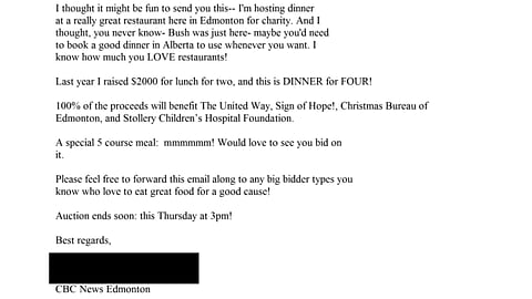 Email to Jeffrey Epstein from an unknown person at CBC Edmonton