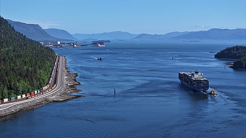 A ship leaves the port of Prince Rupert 