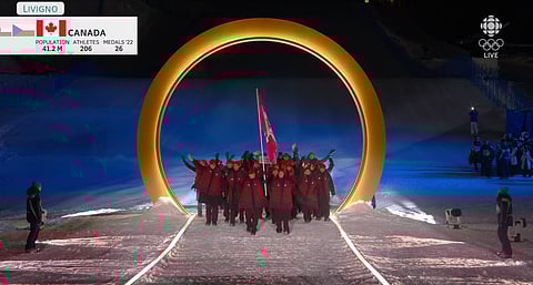 Team Canada enters at the 2026 Winter Olympics