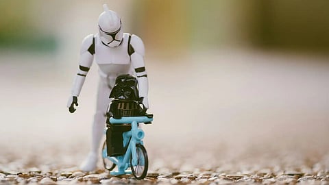 Picture of intensive parenting for a mini Darth Vader, so we can see where intensive parenting leads. It’s not good.