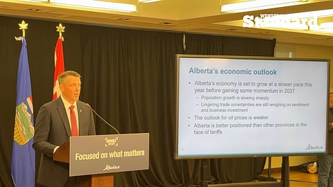 Finance Minister Nate Horner unvailing Budget 2026. 