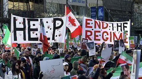 Canadian flag at a Free Iran protest in Vancouver