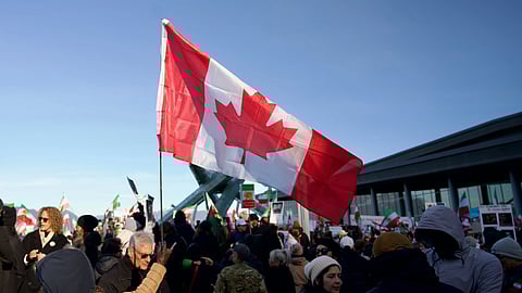 Canadian flag at a Free Iran protest in Vancouver