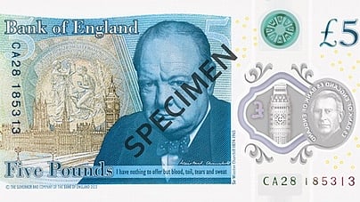 UK £5 banknote featuring Sir Winston Churchill