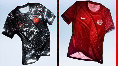 Canada Soccer release the home (right) and away (left) kits that the Canadian national soccer team will wear at this summer's 2026 FIFA World Cup