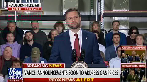 American VP JD Vance speaking at a manufacturing facility in Auburn Hills, Michigan on March 18th 2026