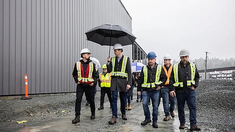 BC Premier David Eby tours a metal fabrication business in Maple Ridge on March 18, to announce a $2 million provincial grant for expansion. Borrowed public money is going to help some private businesses, but public sector employment is the main growth in jobs. 
