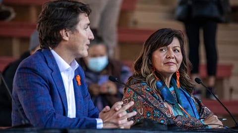 Prime Minister Trudeau with Kamloops chief Roseanne Casimir. 