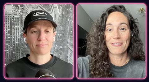 A screenshot of Megan Rapinoe and Sue Bird on their podcast.