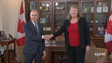 Prime Minister Mark Carney with the latest floor-crosser, former Tory MP Marilyn Gladu