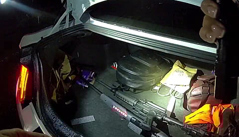 Guns in the trunk of a car that Mission RCMP recently pulled over on the Lost Creek Forest Service Road, after the occupants were allegedly shooting illegally
