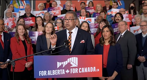 Alberta NDP Leader Naheed Nenshi and other NDP MLAs gathered to announce the For Alberta, For Canada campaign. 
