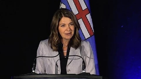 Premier Danielle Smith at the Alberta Next panel in Airdrie on Sept. 15. 