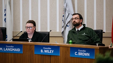 Town of Strathmore councillor Brent Wiley (right), has introduced a motion that would restrict what symbols can be displayed on town property. 