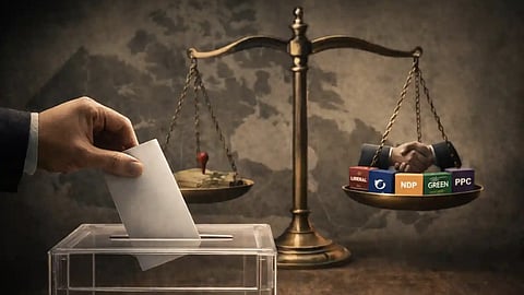 Canadian political parties on a weigh scale