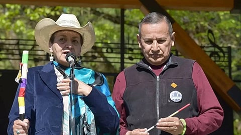 BC NDP MLA Joan Phillip stands with her husband, Stewart, the Grand Chief of the Union of B.C. Indian Chiefs. The Syilx Okanagan Chiefs Executive Council said they stand with MLA Phillip against the provincial government suspending or amending DRIPA.