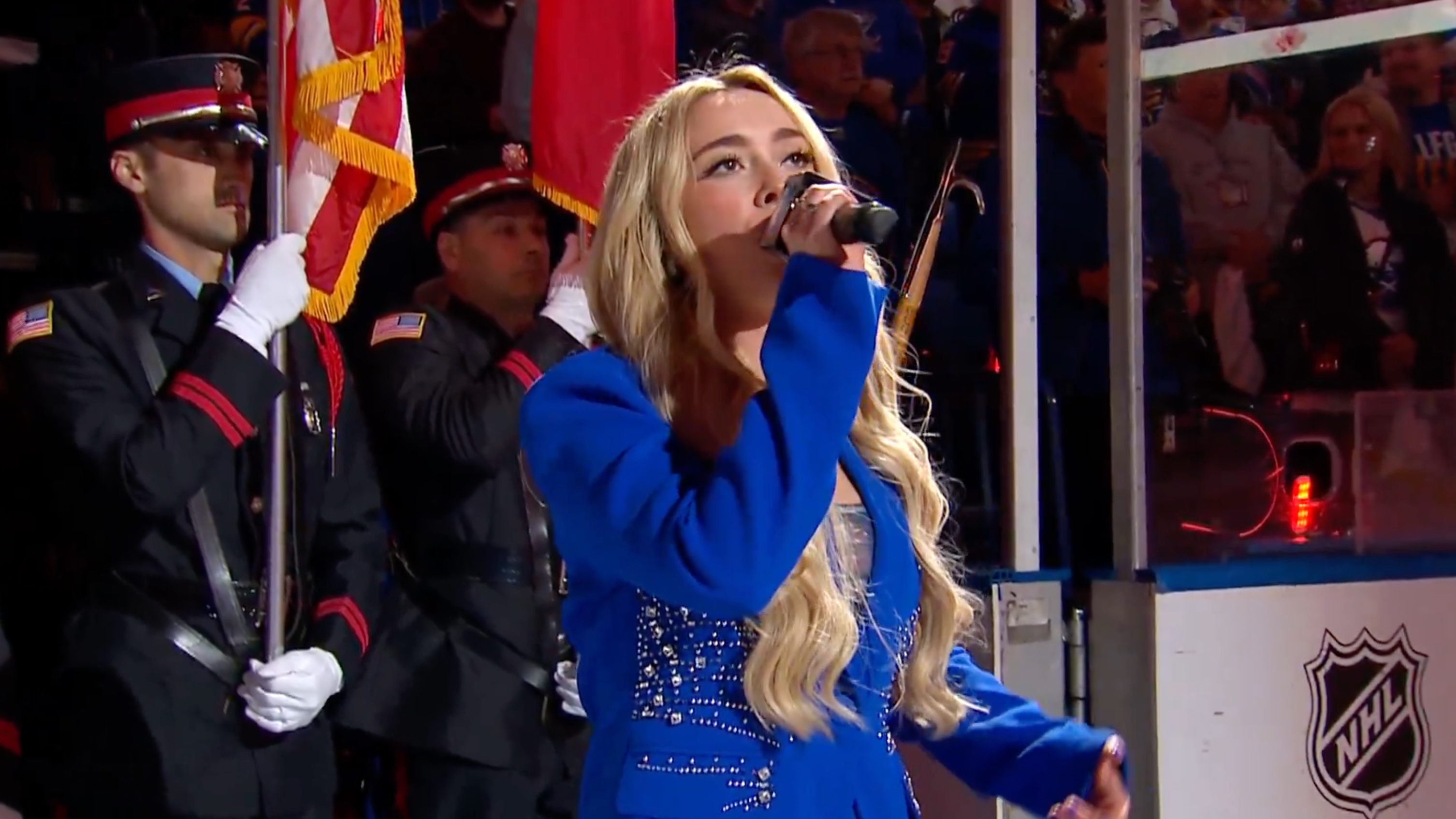 Singer Cami Clune before Tuesday's night's NHL playoffs game between the Buffalo Sabres and the Boston Bruins