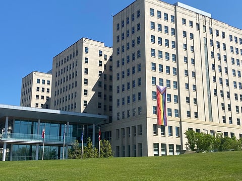 NDP pride flag on Federal Building breaches rules, but gov passes puck on removal