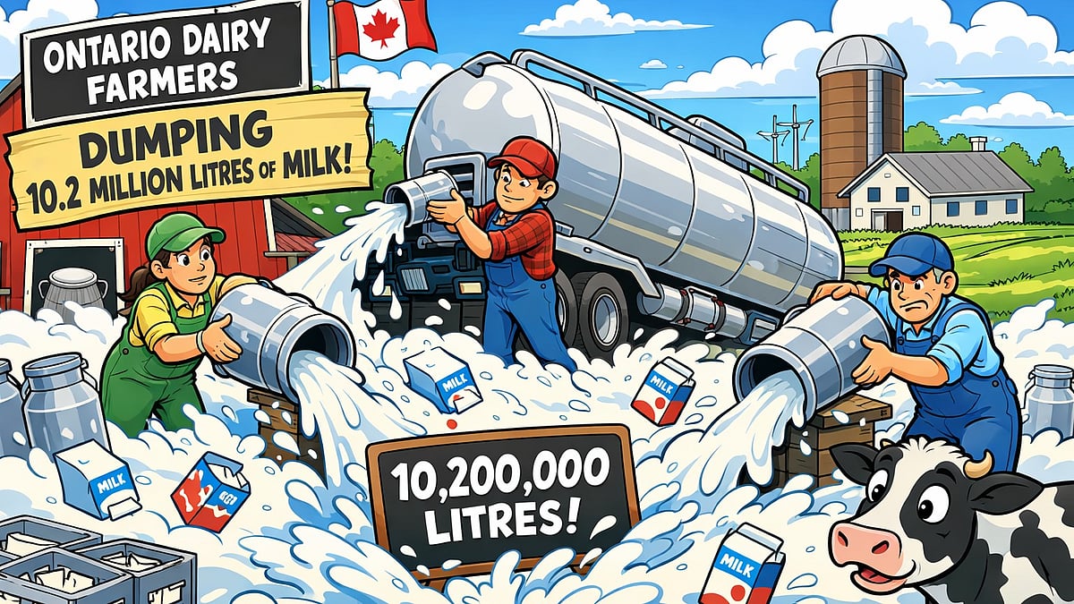 Ontario dairy farmers dumped 10.2 million litres of milk in November