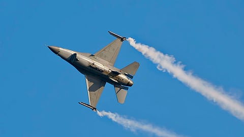 An F-16 fighter jet prepared to strike 