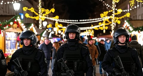 Police guard a Christmas market in Europe