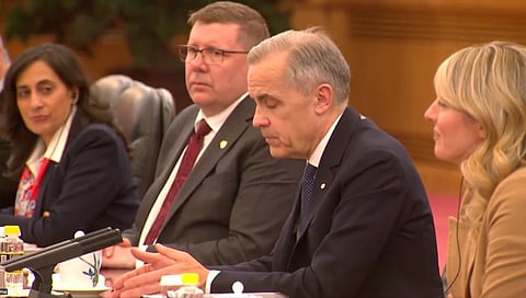 Canadian Prime Minister Mark Carney and members of the Canadian delegation, including Saskatchewan Premier Scott Moe, in China. 