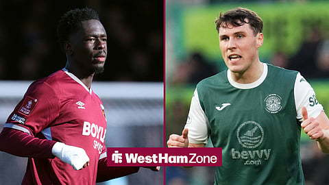 Soungoutou Magassa of West Ham and Hibernian's Josh Mulligan.
